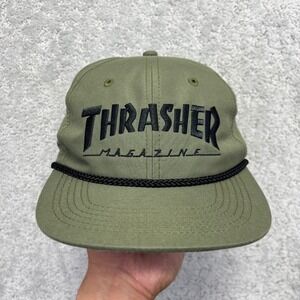 Thrasher Magazine Rope Snapback Hat Olive Green Black Embroidered OS Skate